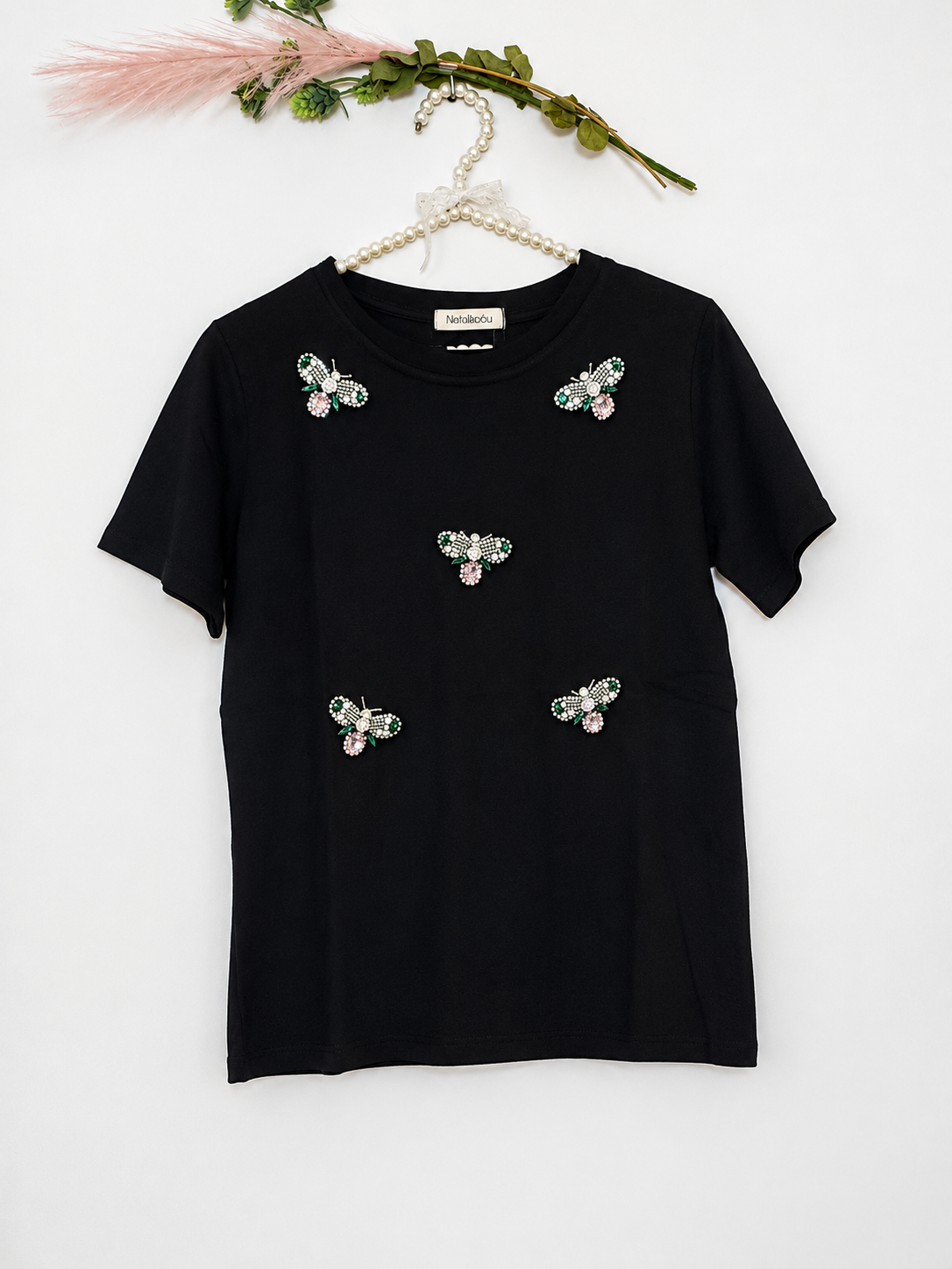 Camiseta negra brillos