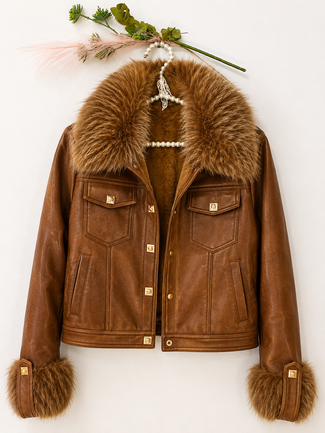 Chaqueta piel marrón